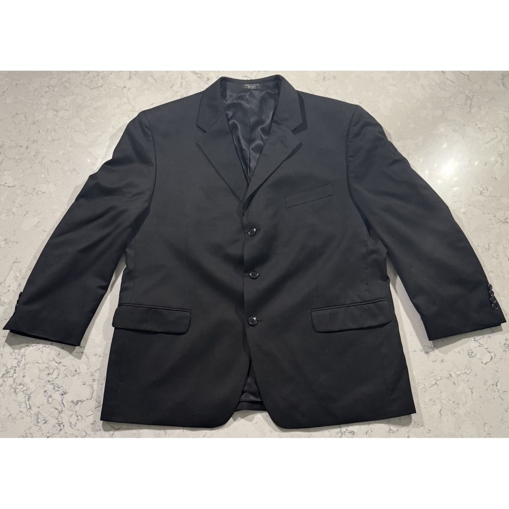 Jones New York Suit Jacket Mens 46 Short Black 100% Wool 3 Button Blazer Coat
